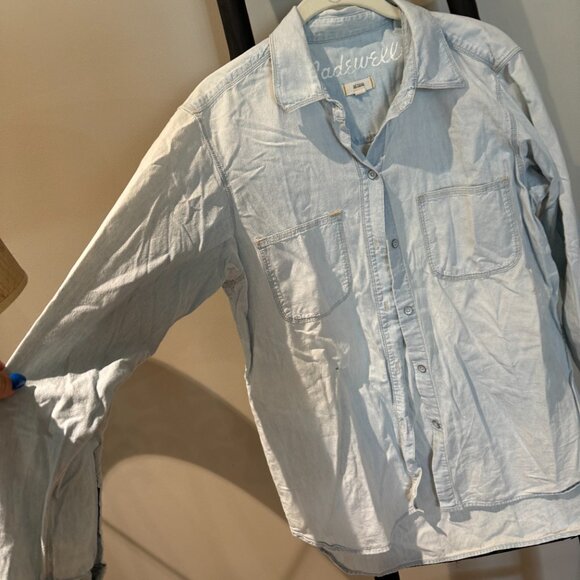 Madewell Blue Button Up Long Sleeve Shirt - Picture 2 of 4